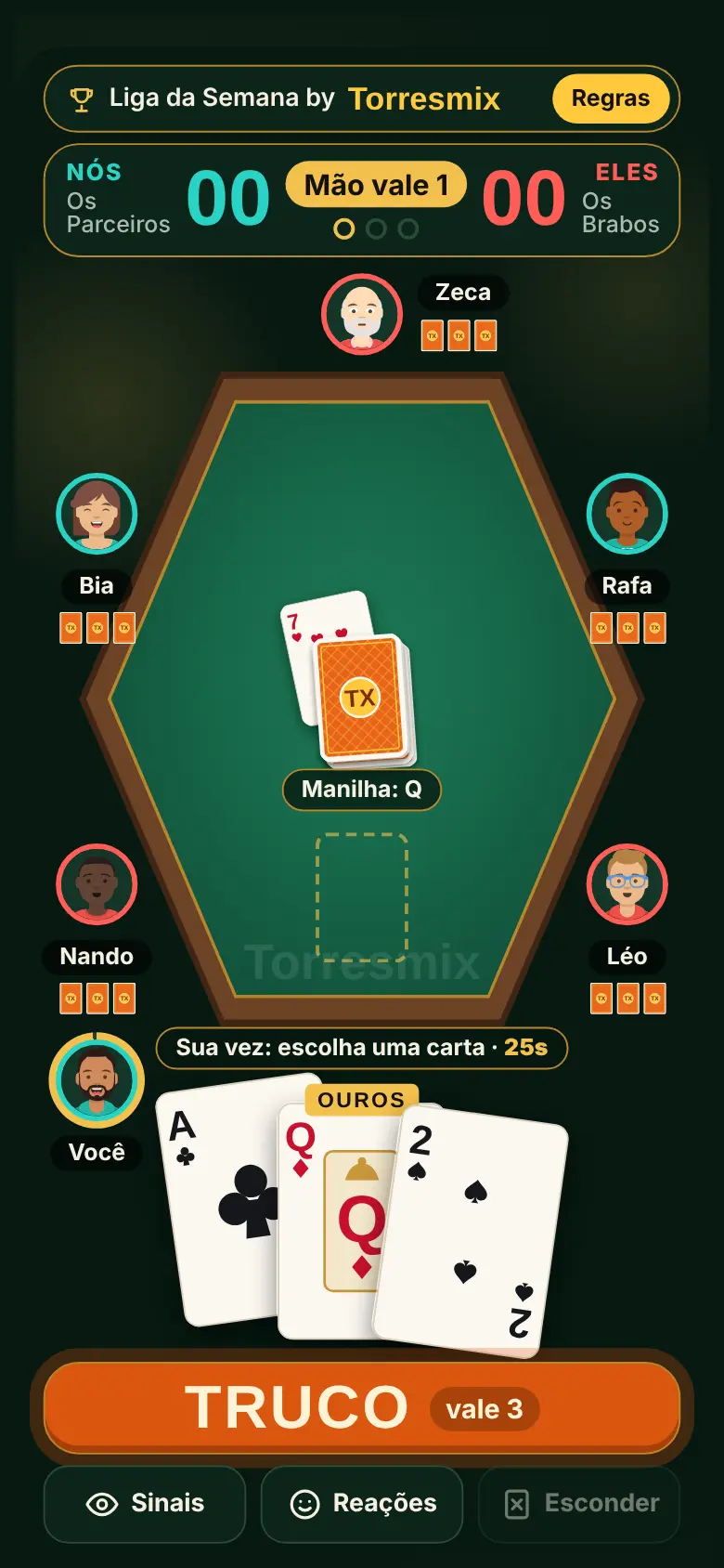 Partida no celular em pé